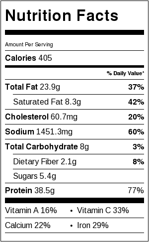 nutrition label for maple bacon cheddar venison burger.